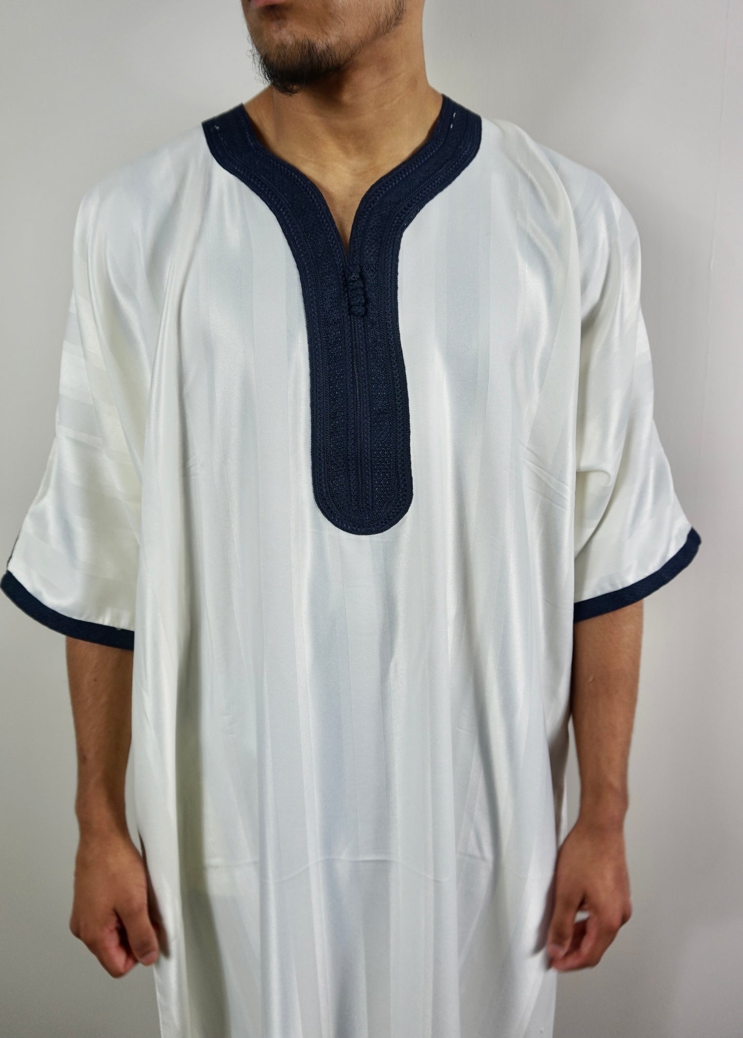 White & Navy Moroccan Thobe