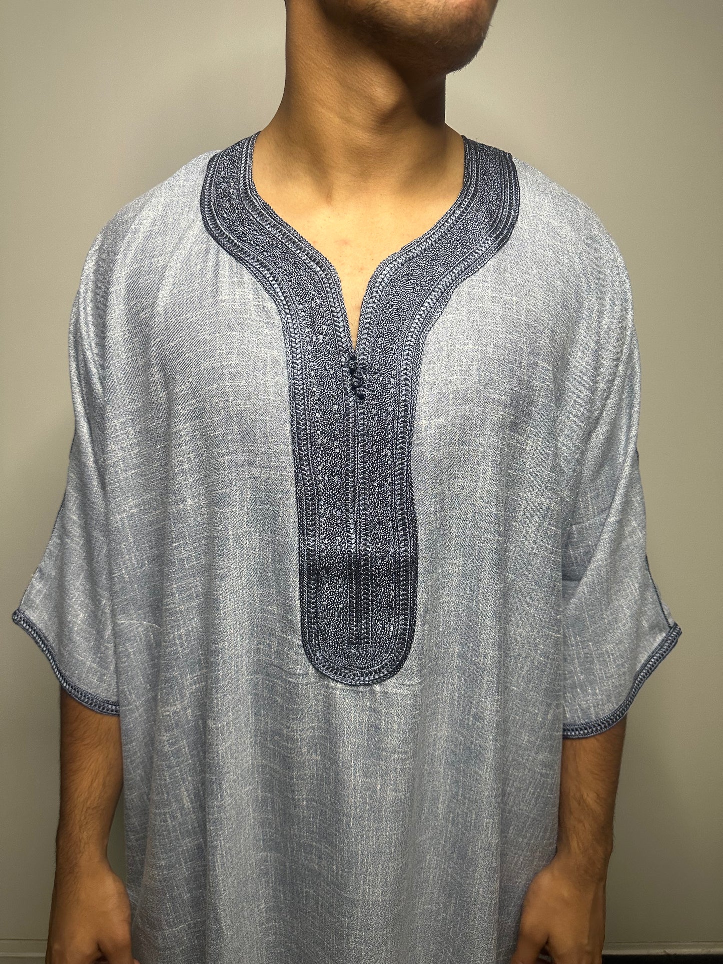Light Grey & Blue Moroccan Thobe