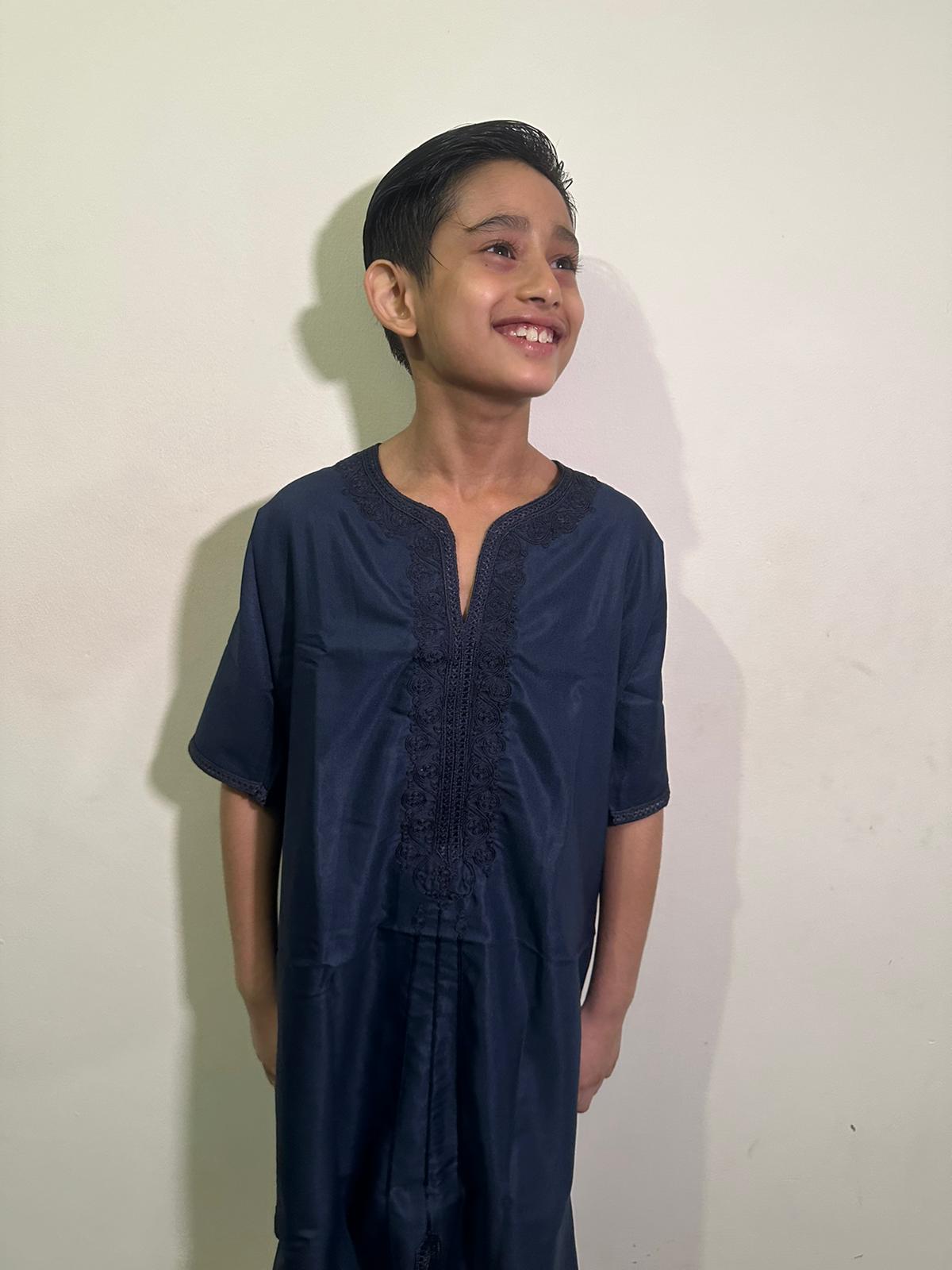 Kids Navy Moroccan Thobe